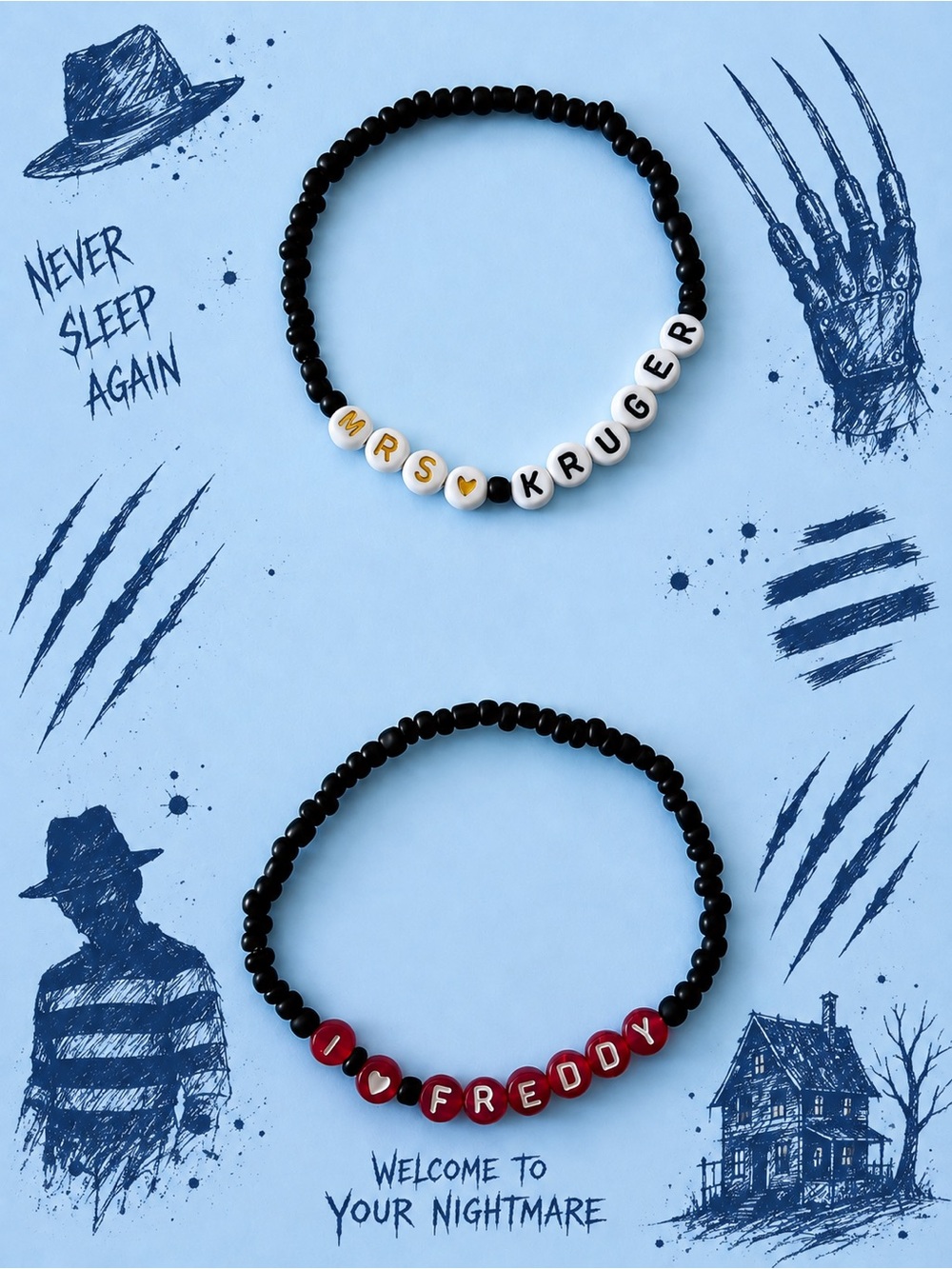 Personalized Black Beaded Bracelet with White Name Beads - Custom Text